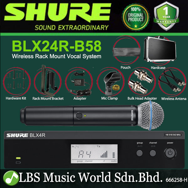 Shure BLX24R/B58 Handheld Wireless Microphone Vocal Rack Mount Mic System with Beta 58A Transmitter (BLX24R B58)