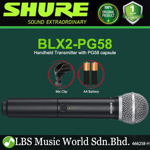 Shure BLX2/PG58 Wireless Handheld Micprohone Transmitter with PG58 Mic Capsule (BLX2)