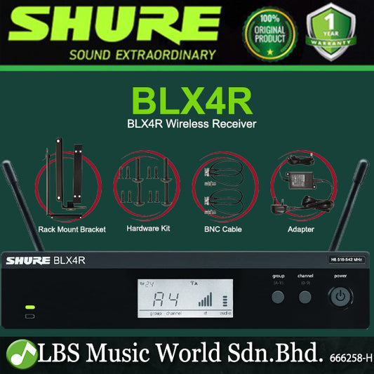 Shure BLX4R Single Channel Rack Mount Wireless Mic Receiver for BLX Microphone Wireless System