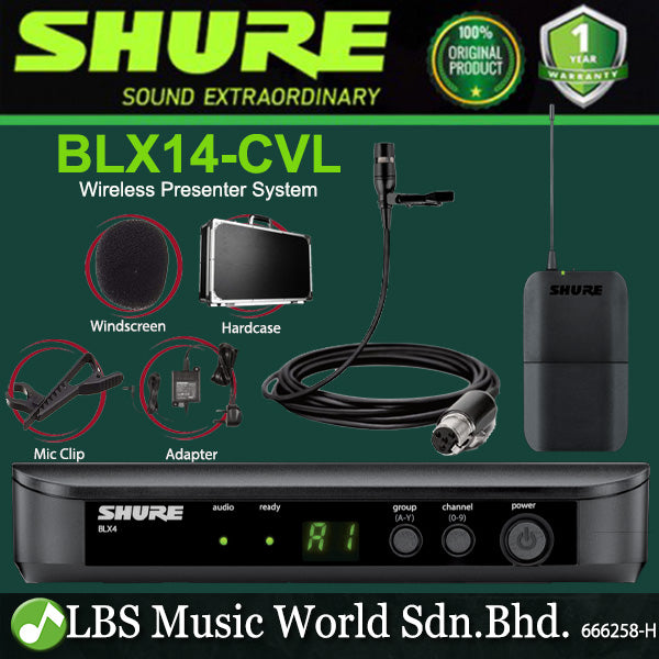 Shure BLX14/CVL Wireless Presenter Mic System with CVL Lavalier Microphone, BLX4 Receiver and BLX1 Bodypack Transmitter (BLX14 CVL)