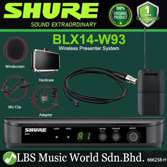Shure BLX14/W93 Wireless Rack Mount Presenter Mic System with WL93 Miniature Lavalier Microphone (BLX14 W93)