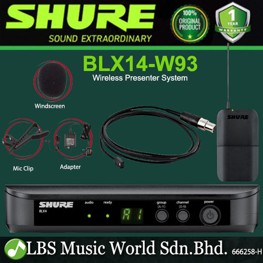 Shure BLX14/W93 Wireless Rack Mount Presenter Mic System with WL93 Miniature Lavalier Microphone (BLX14 W93)