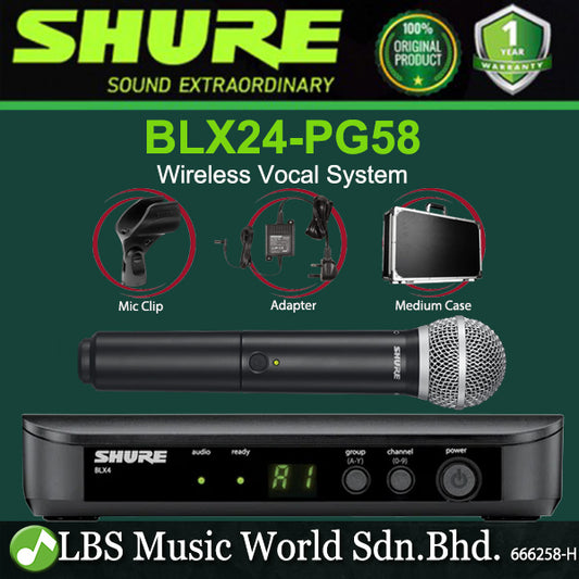 Shure BLX24/PG58 Wireless Microphone Vocal System with BLX4 Receiver and BLX2/PG58 Handheld Mic (BLX24 PG58)