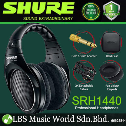 Shure SRH1440 Professional Open Back Monitor Headphones Dual Detachable Cable with Case (SRH 1440)