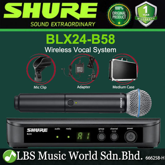 Shure BLX24/B58 Wireless Handheld Microphone Vocal System with BLX4 Receiver and BLX2/B58 Handheld Mic (BLX24 Beta 58)