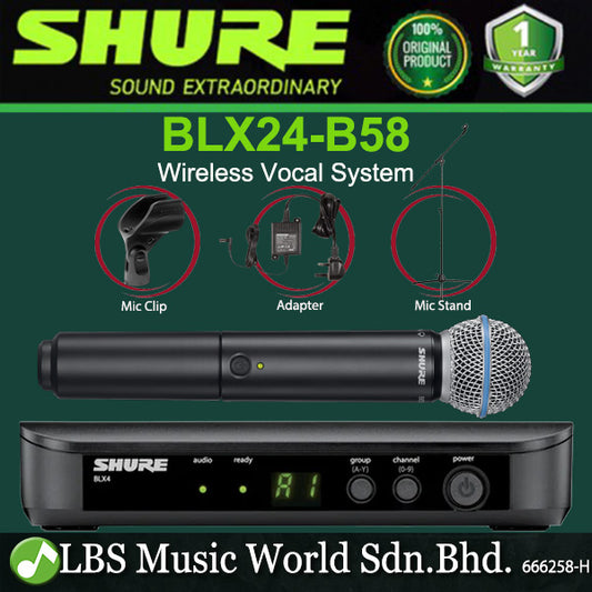 Shure BLX24/B58 Wireless Handheld Microphone Vocal System with BLX4 Receiver and BLX2/B58 Handheld Mic (BLX24 Beta 58)