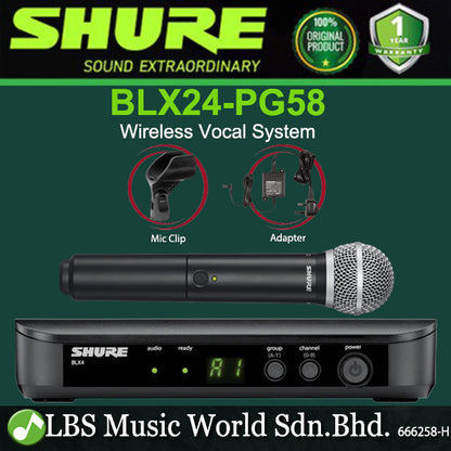Shure BLX24/PG58 Wireless Microphone Vocal System with BLX4 Receiver and BLX2/PG58 Handheld Mic (BLX24 PG58)