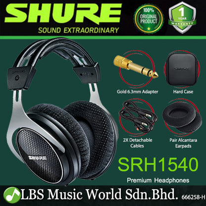 SHURE SRH1540 Premium Closed Back Monitor Headphones Dual Detachable Cable with Case (SRH 1540)