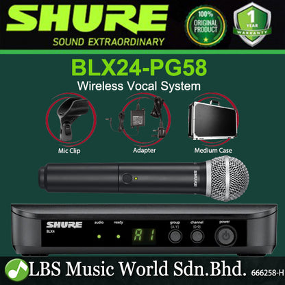 Shure BLX24/PG58 Wireless Microphone Vocal System with BLX4 Receiver and BLX2/PG58 Handheld Mic (BLX24 PG58)