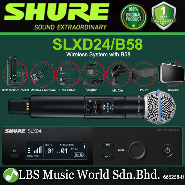 Shure SLXD24/B58 Digital Wireless Microphone System with Beta 58 Handheld Transmitter Mic (SLXD24 B58)