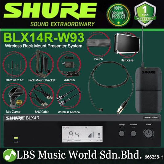 Shure BLX14R/W93 Wireless Rack Mount Presenter Mic System with WL93 Miniature Lavalier Microphone (BLX14R W93)