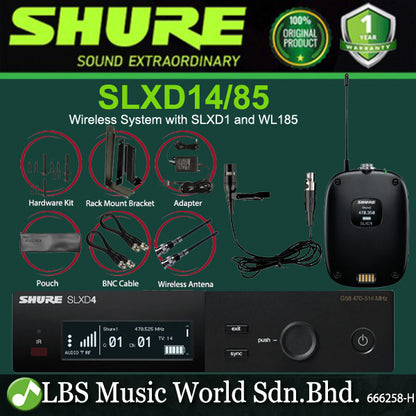 Shure SLXD14/85 Wireless Mic System with SLXD1 Bodypack Transmitter and WL185 Lavalier Microphone (SLXD14 85)