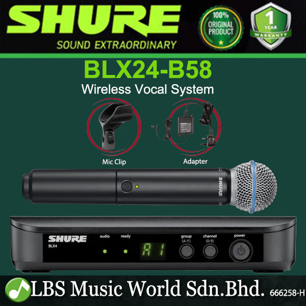 Shure BLX24/B58 Wireless Handheld Microphone Vocal System with BLX4 Receiver and BLX2/B58 Handheld Mic (BLX24 Beta 58)