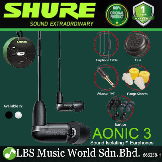 Shure AONIC 3 In Ear Sound Monitor Isolating Earphones Wired Detachable Cable with Case