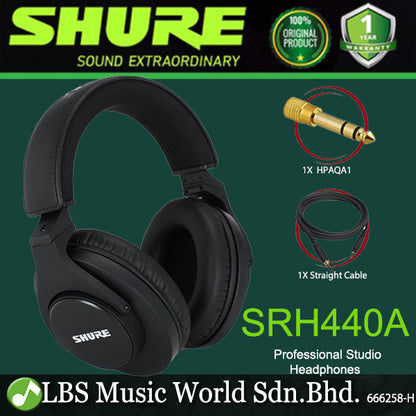 Shure SRH440A Closed Back Professional Studio Monitor Headphones with Detachable Straight Cable (SRH440 A)
