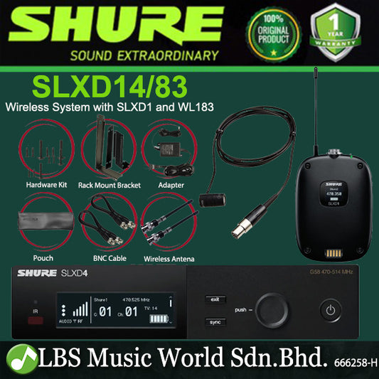 Shure SLXD14/83 Wireless Mic System with SLXD1 Bodypack Transmitter and WL183 Lavalier Microphone (SLXD14 83)