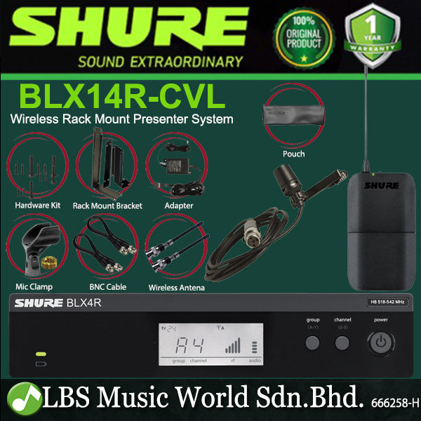 Shure BLX14R/CVL Wireless Rack Mount Presenter Mic System with CVL Lavalier Microphone (BLX14R CVL)