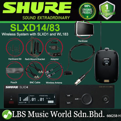 Shure SLXD14/83 Wireless Mic System with SLXD1 Bodypack Transmitter and WL183 Lavalier Microphone (SLXD14 83)