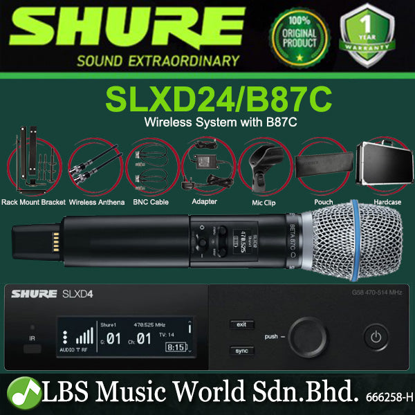Shure SLXD24/B87C Digital Wireless Microphone System with Beta 87C Handheld Transmitter Mic (SLXD24 B87C)