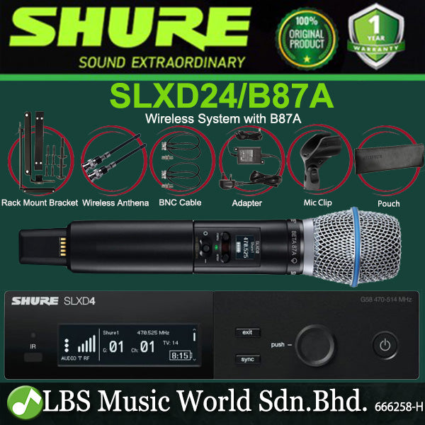 Shure SLXD24/B87A Digital Wireless Microphone System with Beta 87A Handheld Transmitter Mic (SLXD24 B87A)