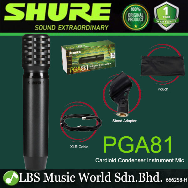 Shure PGA81 Small Diaphragm Cardioid Condenser Instrument Microphone with Mic Pouch