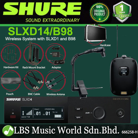 Shure SLXD14/B98 Wireless Mic System with SLXD1 Bodypack Transmitter and Beta 98H/C Miniature Instrument Microphone (SLXD14 Beta 98)