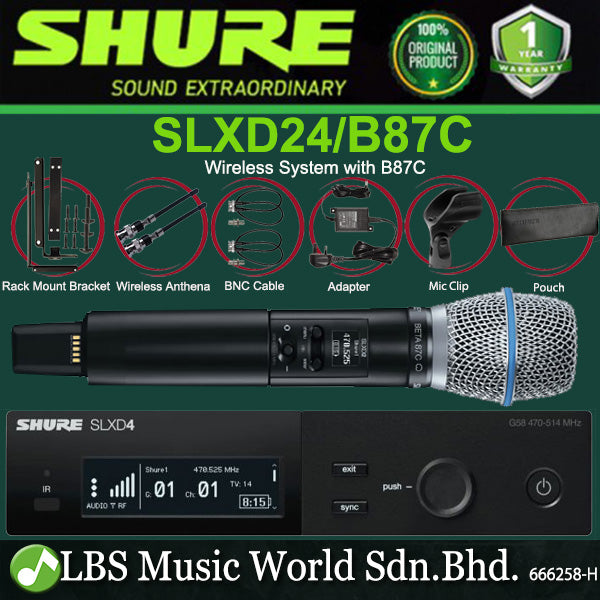 Shure SLXD24/B87C Digital Wireless Microphone System with Beta 87C Handheld Transmitter Mic (SLXD24 B87C)