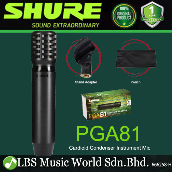 Shure PGA81 Small Diaphragm Cardioid Condenser Instrument Microphone with Mic Pouch