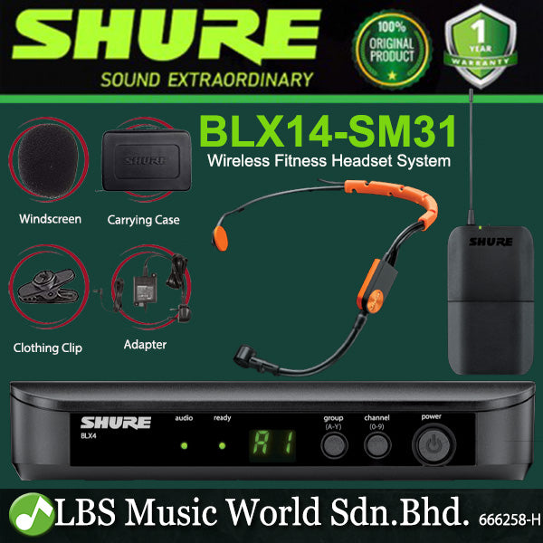 Shure BLX14/SM31 Wireless Fitness Headset System with SM31FH Cardioid Condenser Microphone (BLX14SM31 BLX14 SM31)