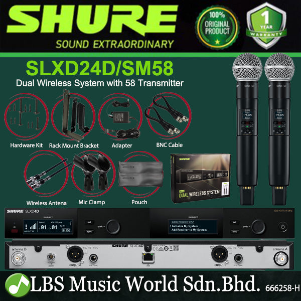 Shure SLXD24D/SM58 Dual Wireless Mic System with 2 SLXD2/58 Handheld Microphone Transmitters (SLXD24D SM58)