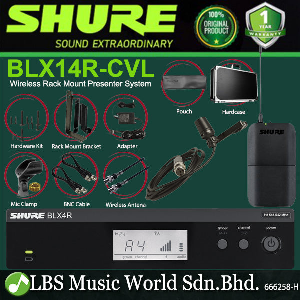 Shure BLX14R/CVL Wireless Rack Mount Presenter Mic System with CVL Lavalier Microphone (BLX14R CVL)