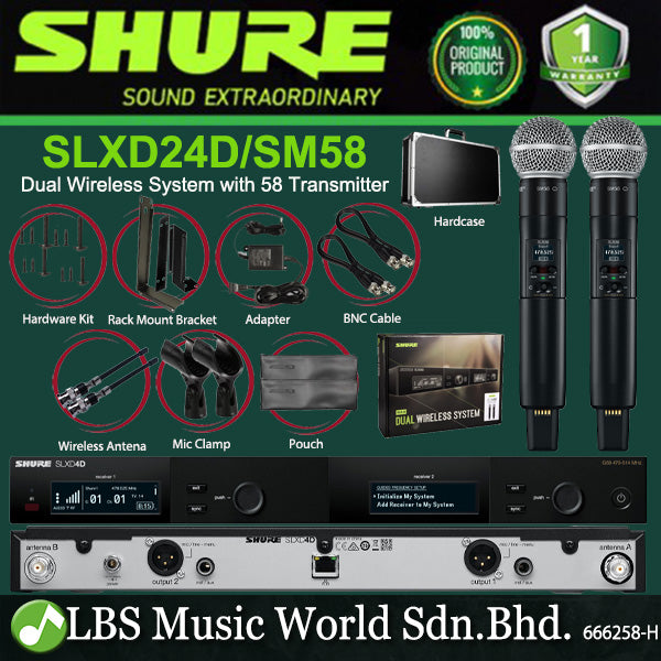 Shure SLXD24D/SM58 Dual Wireless Mic System with 2 SLXD2/58 Handheld Microphone Transmitters (SLXD24D SM58)