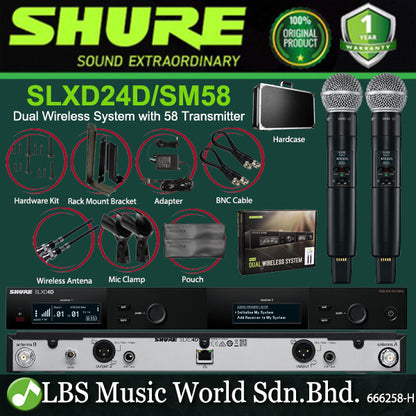 Shure SLXD24D/SM58 Dual Wireless Mic System with 2 SLXD2/58 Handheld Microphone Transmitters (SLXD24D SM58)