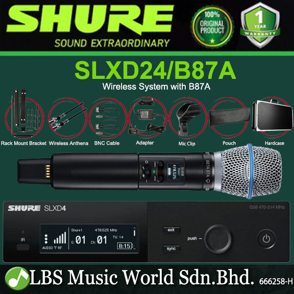 Shure SLXD24/B87A Digital Wireless Microphone System with Beta 87A Handheld Transmitter Mic (SLXD24 B87A)