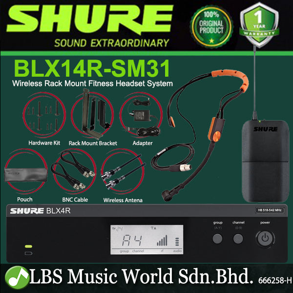 Shure BLX14R/SM31 Wireless Rack Mount Fitness SM31FH Headset Microphone System (BLX14R SM31)