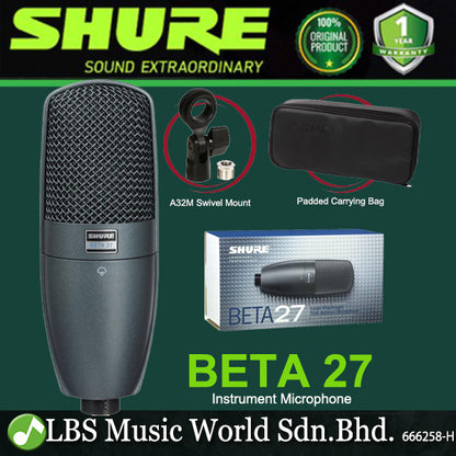 Shure BETA 27 Large Diaphragm Mic Side Address Supercardioid Condenser Instrument Microphone