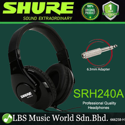Shure SRH240A Closed Back Professional Monitor Headphones with Full Bass (SRH240 A)