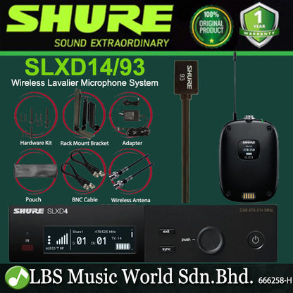 Shure SLXD14/93 Wireless Mic System with SLXD1 Bodypack Transmitter and WL93 Lavalier Microphone (SLXD14 93)