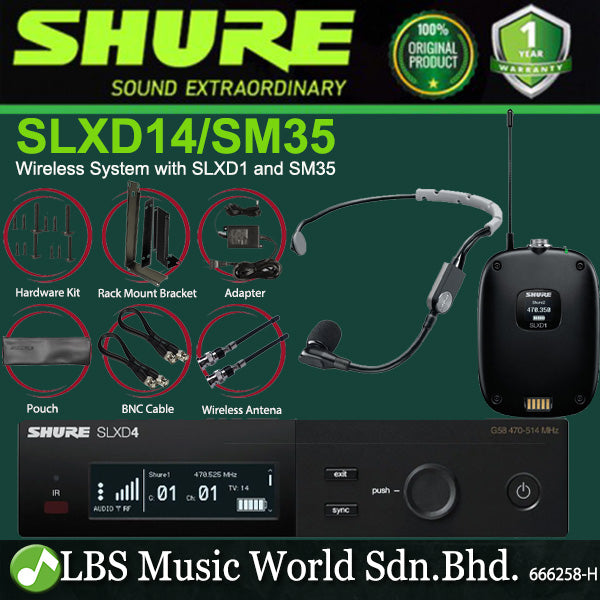 Shure SLXD14/SM35 Wireless Mic System with SLXD1 Bodypack Transmitter and SM35 Headset Microphone (SLXD14 SM35)