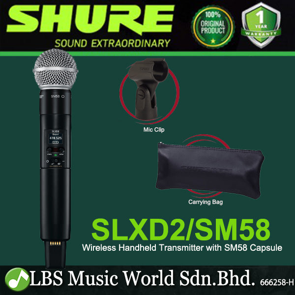 Shure SLXD2/SM58 Digital Wireless Handheld Microphone Transmitter with SM58 Interchangeable Mic Capsule (SLXD2 SM58)
