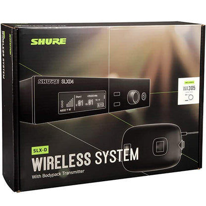 Shure SLXD14 Wireless Mic System Instrument Cable WA305 with SLXD1 Bodypack Lavalier Microphone