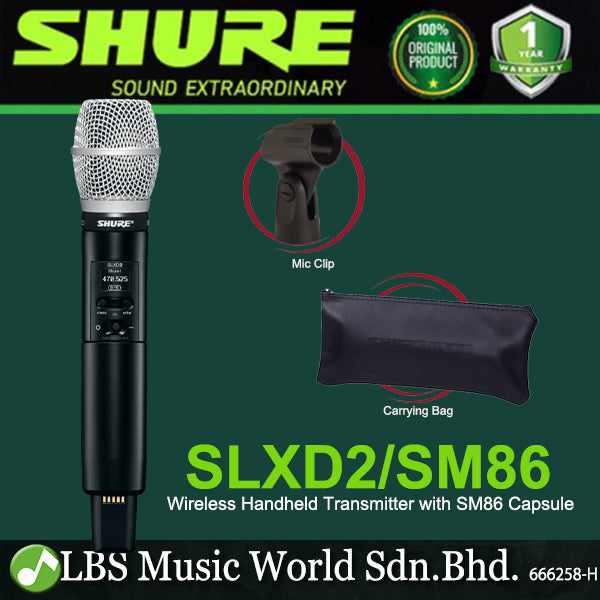 Shure SLXD2/SM86 Digital Wireless Handheld Microphone Transmitter with SM86 Interchangeable Mic Capsule (SLXD2 SM86)