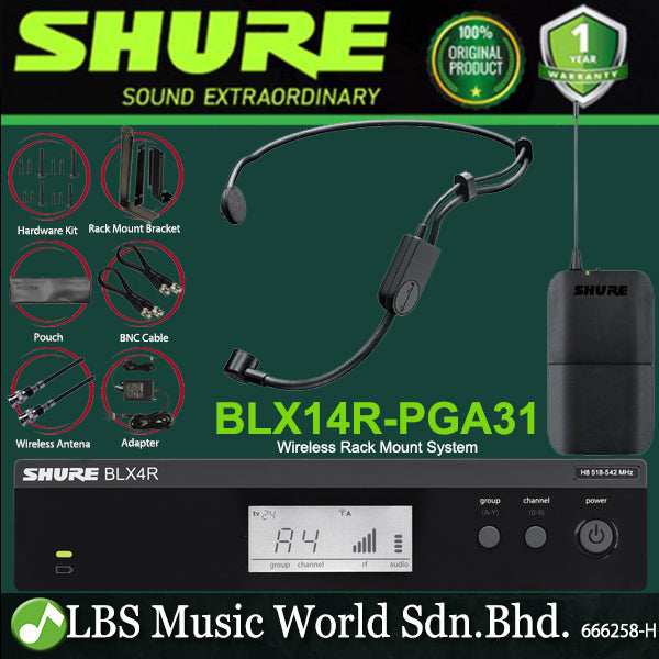 Shure BLX14R/PGA31 Wireless Rack Mount Mic System with PGA31 Headset Microphone (BLX14R)