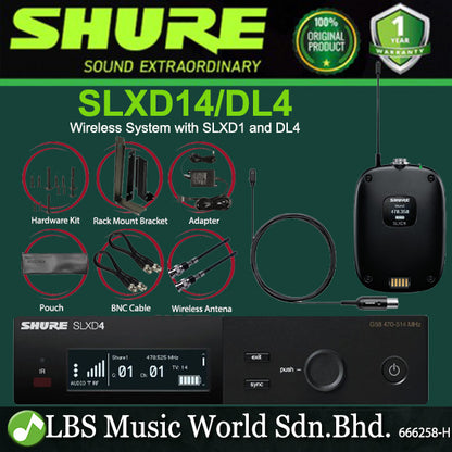 Shure SLXD14/DL4B Wireless Mic System with SLXD1 Bodypack Transmitter and DL4 Lavalier Microphone (SLXD14 DL4B)