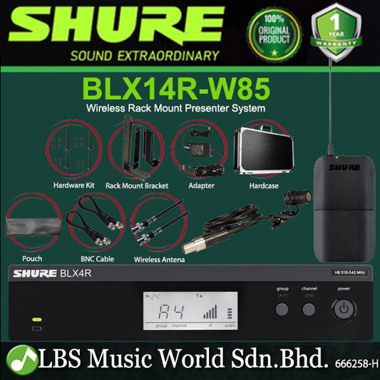 Shure BLX14R/W85 Wireless Rack Mount Presenter Mic System with WL185 Lavalier Cardioid Condenser Microphone (BLX14R W85)