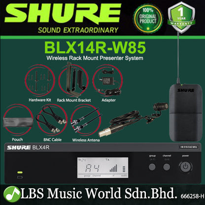 Shure BLX14R/W85 Wireless Rack Mount Presenter Mic System with WL185 Lavalier Cardioid Condenser Microphone (BLX14R W85)