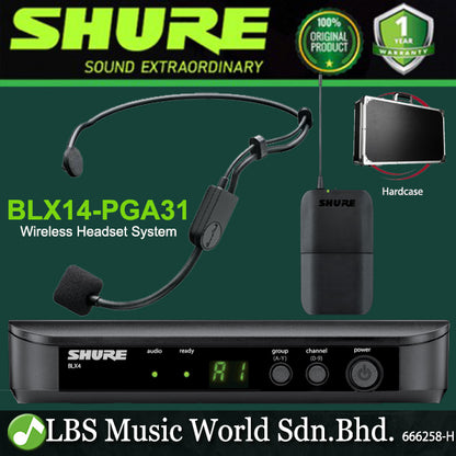 Shure BLX14/PGA31 Headset Wireless Microphone System with PGA31 Cardioid Condenser Headworn Mic (BLX14)