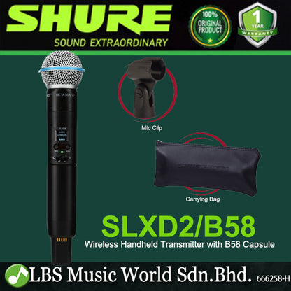 Shure SLXD2/B58 Digital Wireless Handheld Microphone Transmitter with B58 Interchangeable Mic Capsule (SLXD2 Beta 58)