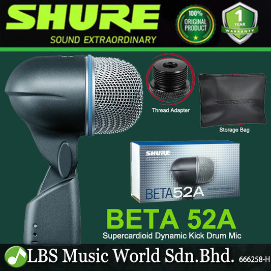 Shure Beta 52A Supercardioid Dynamic Kick Drum Microphone and Bass Instruments Mic (Beta 52)