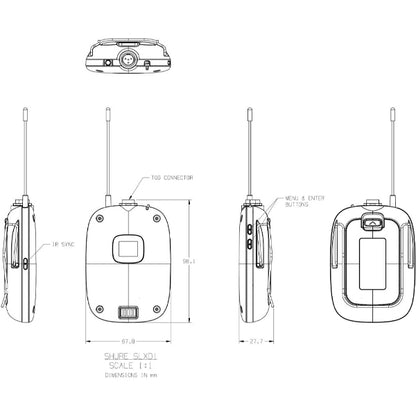 Shure SLXD1 Digital Wireless Single Bodypack Mic Transmitter with On/Off Switch for Lavalier Microphone